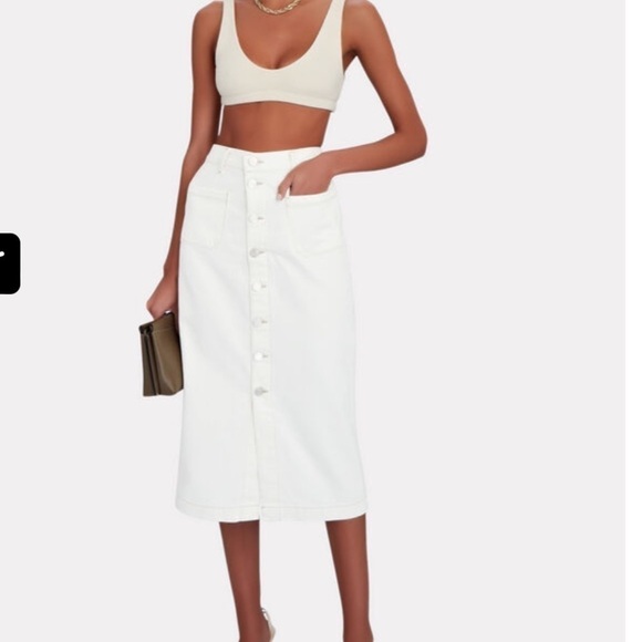 FRAME Le Bardot Midi Skirt W/ Button Front Closure Ecru Denim Size 23 Resortwear - Picture 2 of 12